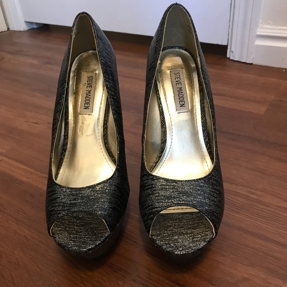 Steve Madden Black & Silver, Wedged High Heels - Picture 2 of 8